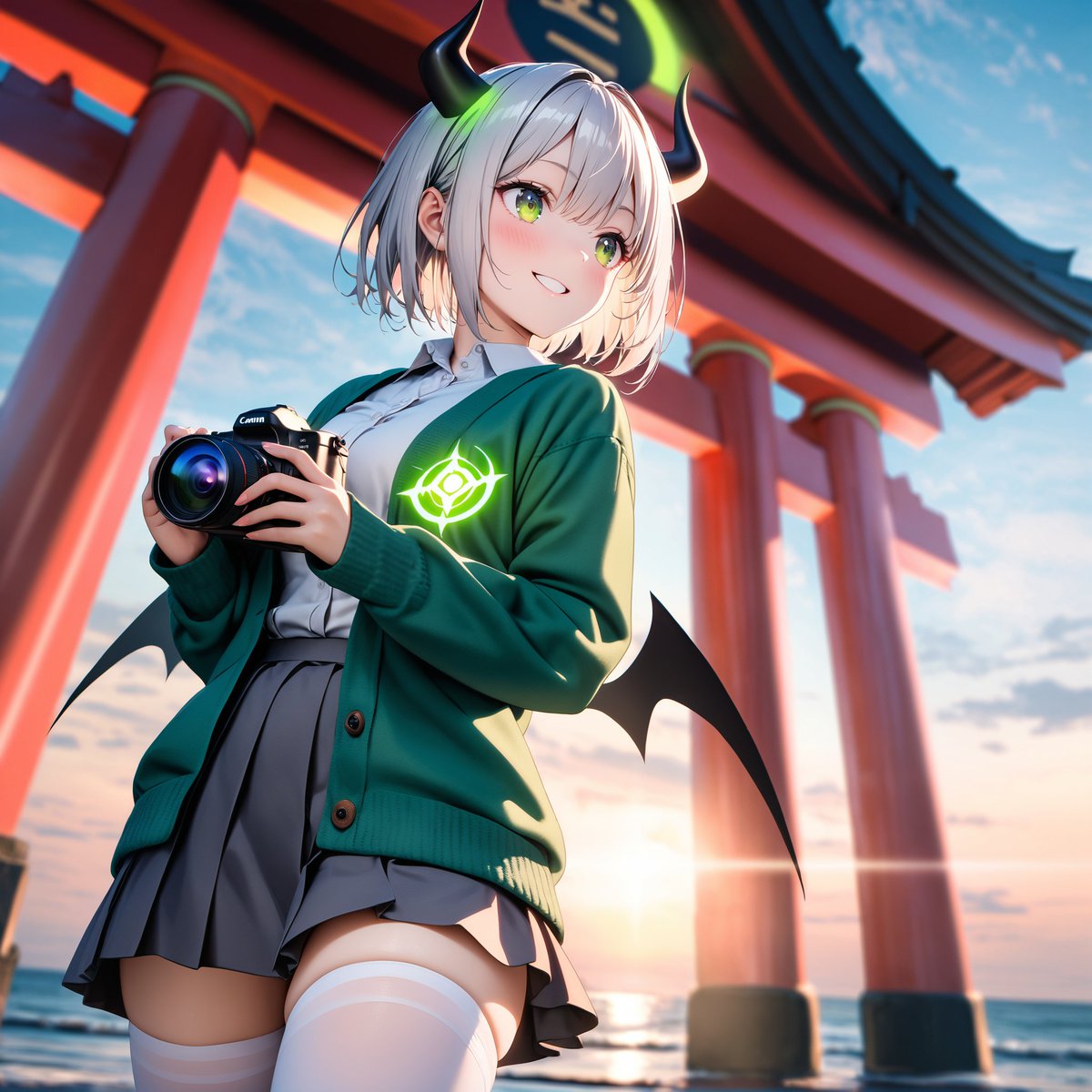 少女动漫插画霓虹户外可爱