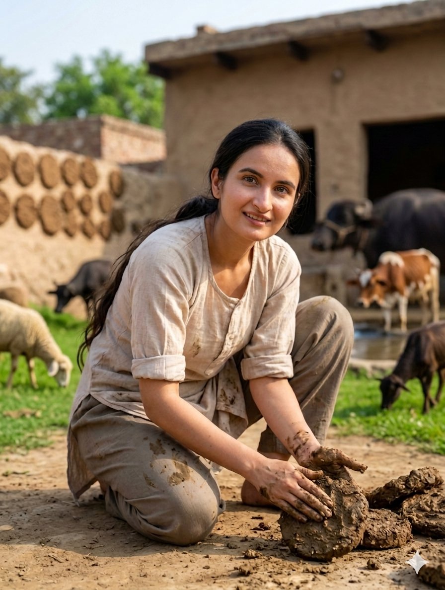Village Woman in Traditional Punjabi Attire