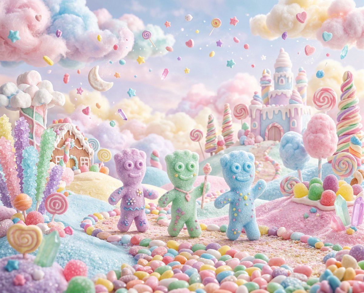 Pastel Painted Sour Patch Kids in Whimsical Candyland