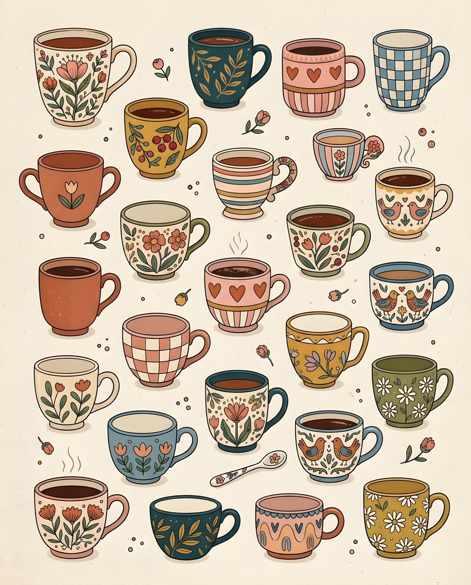 Whimsical Hand-Drawn Teacups