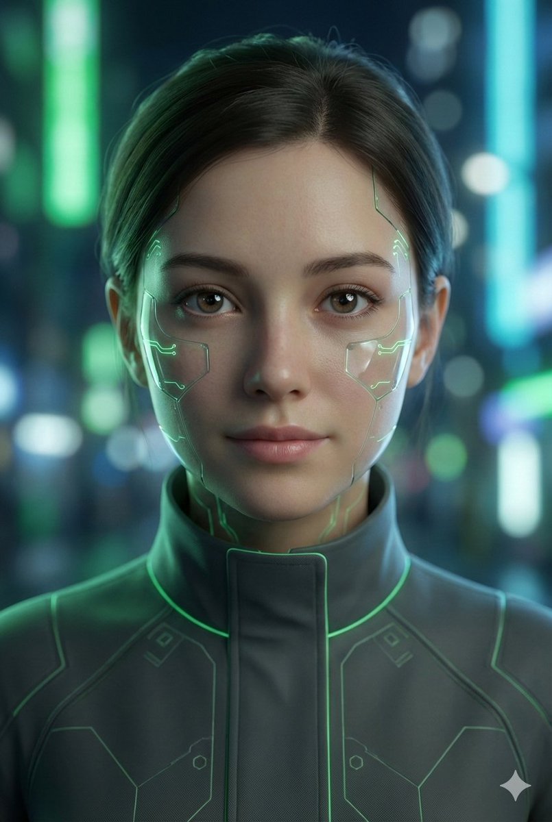 Neon Cyborg Girl Portrait Prompt