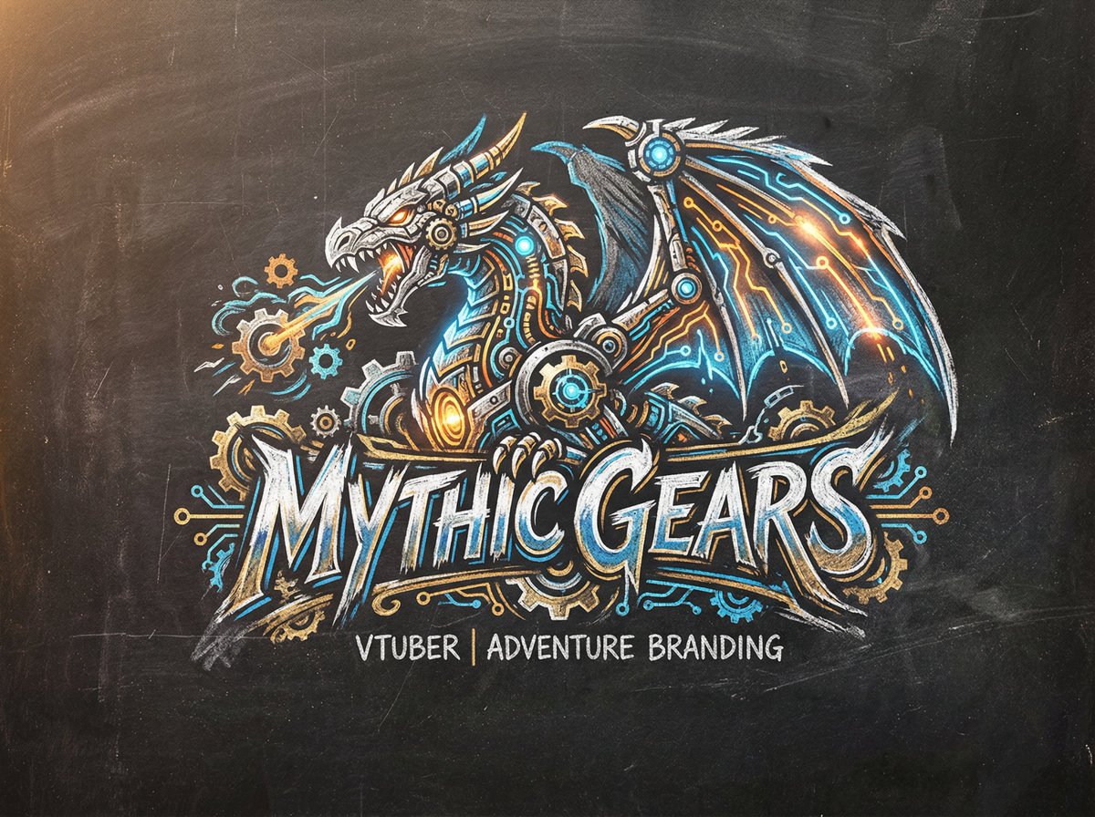 Chalk-Art Fantasy Logo with Mechanical Dragons