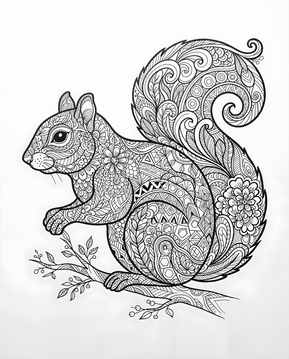Zentangle Squirrel Line Drawing