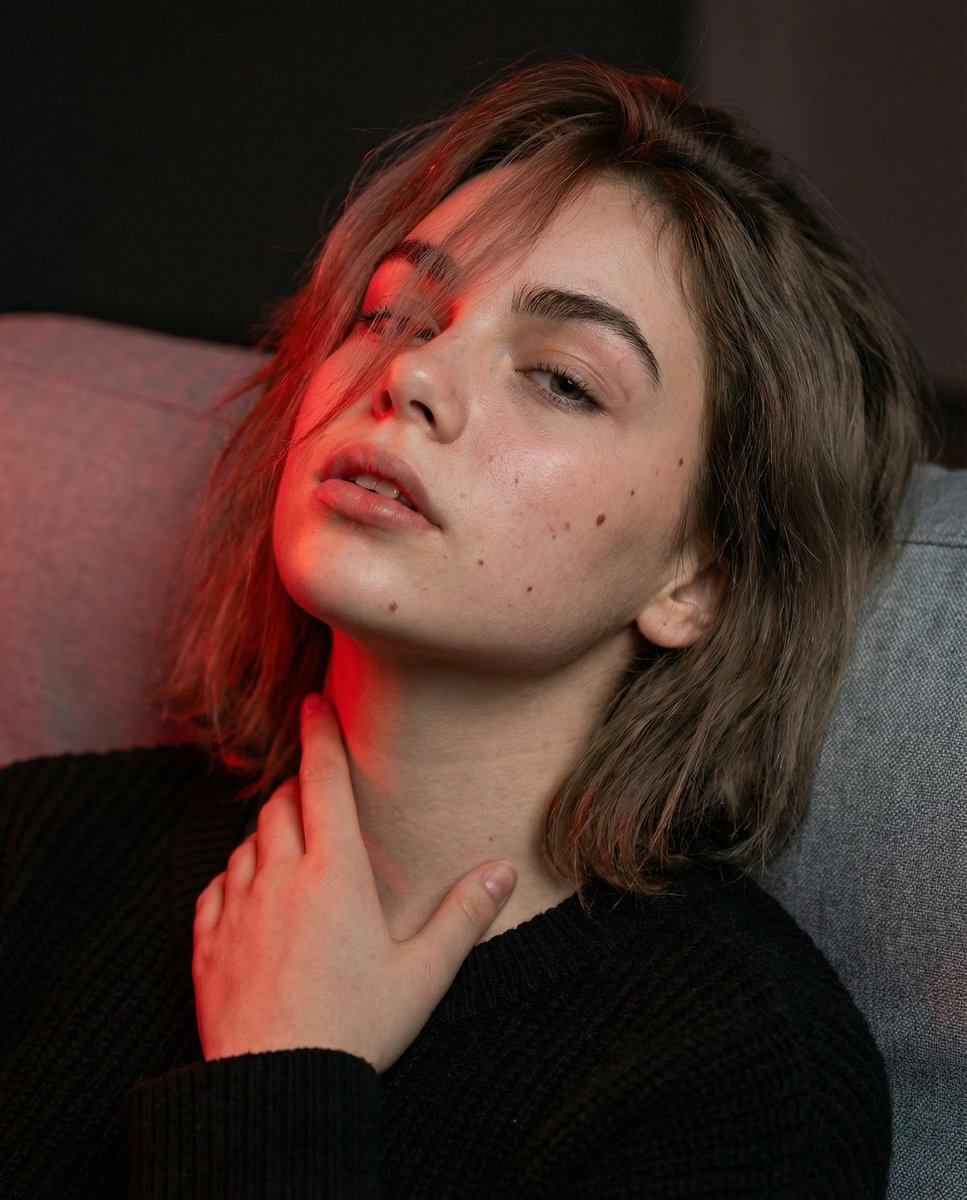 Cinematic Portrait with Identity Lock and Red Lighting