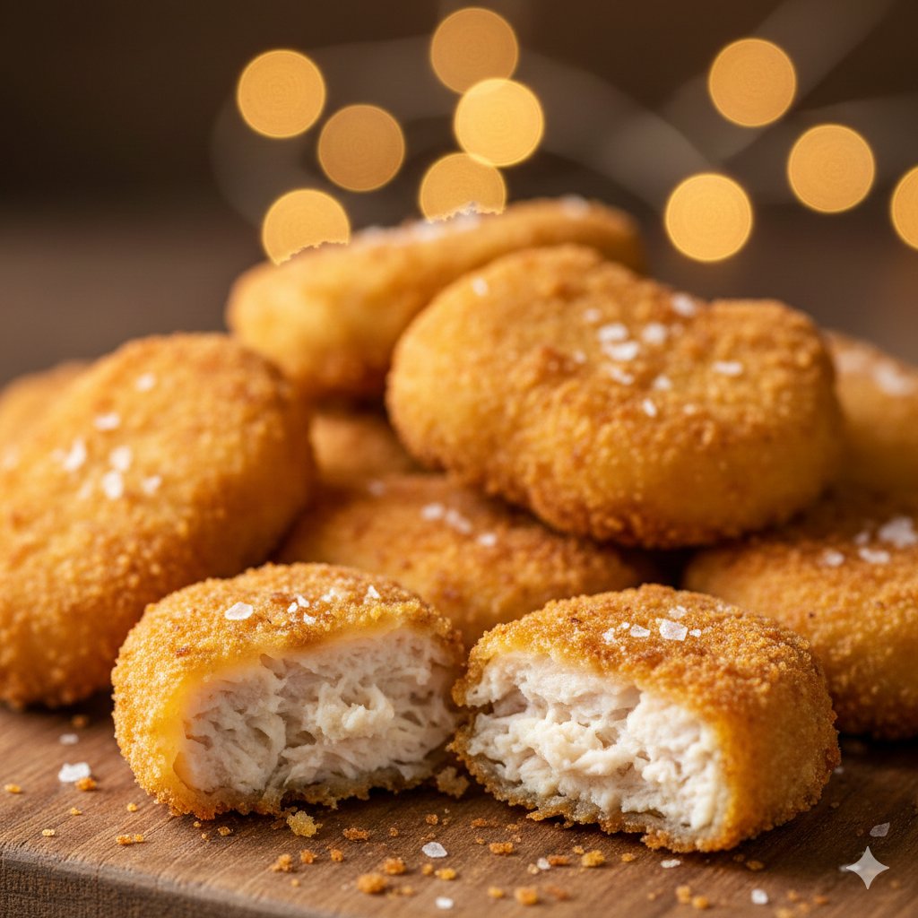 Cinematic Close-Up of Crispy Chicken Nuggets