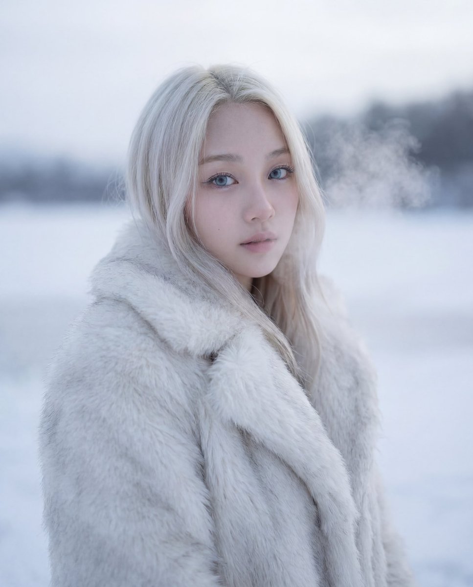 Cinematic Platinum Blonde Winter Portrait