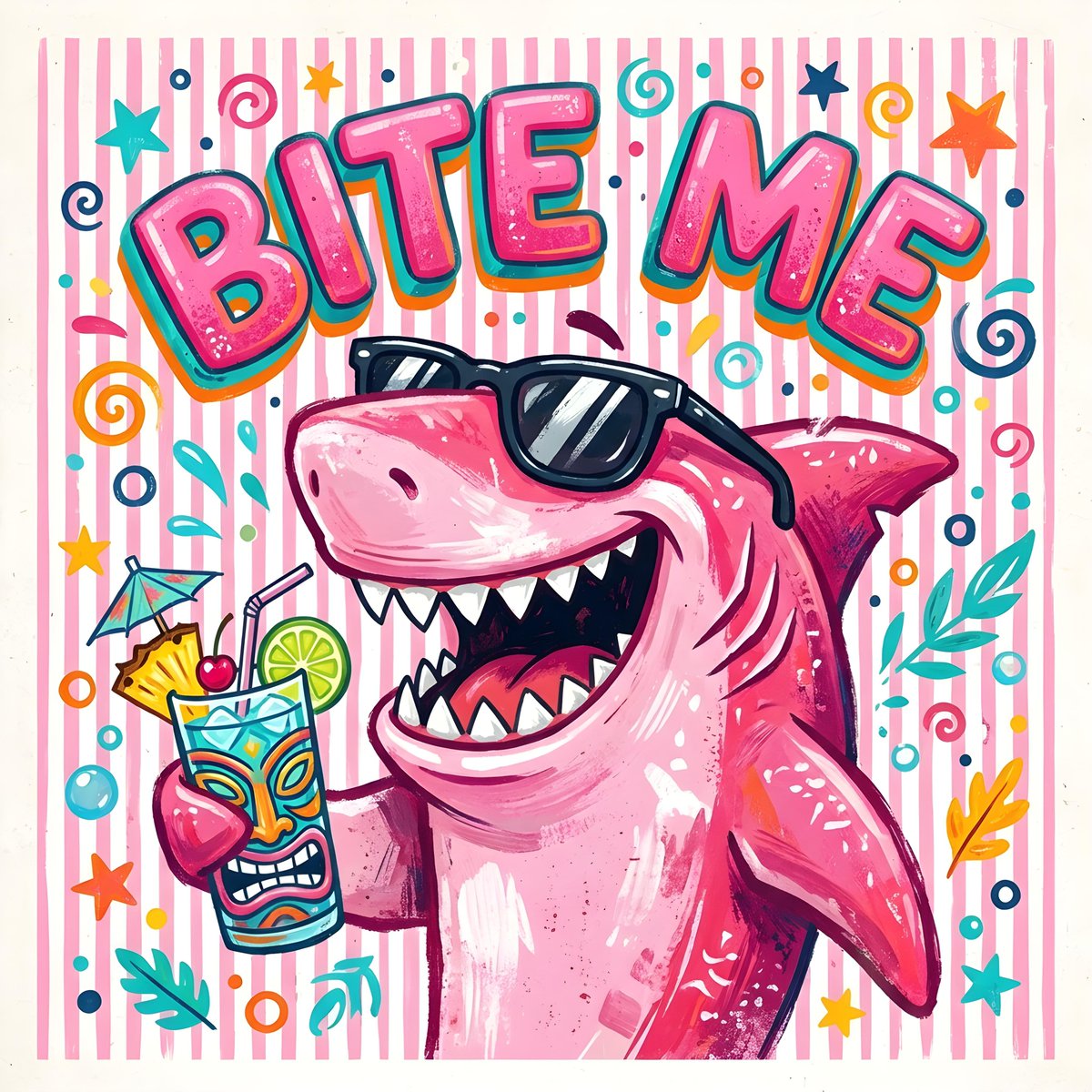 Pink Shark Bite Me Illustration