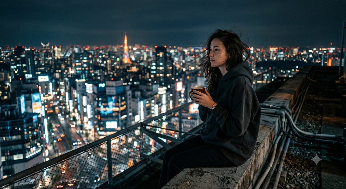 Night City Rooftop Cinematic Portrait