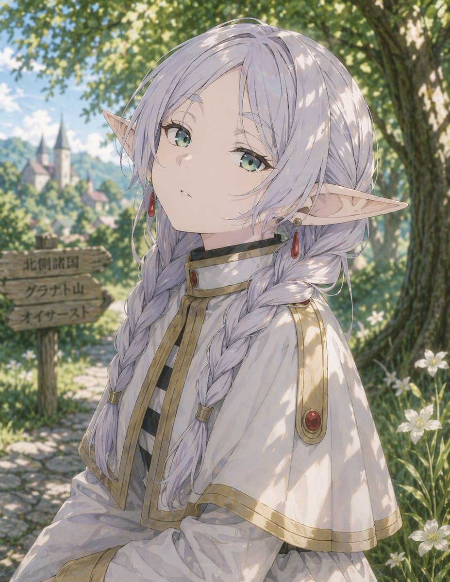 少女动漫插画户外山