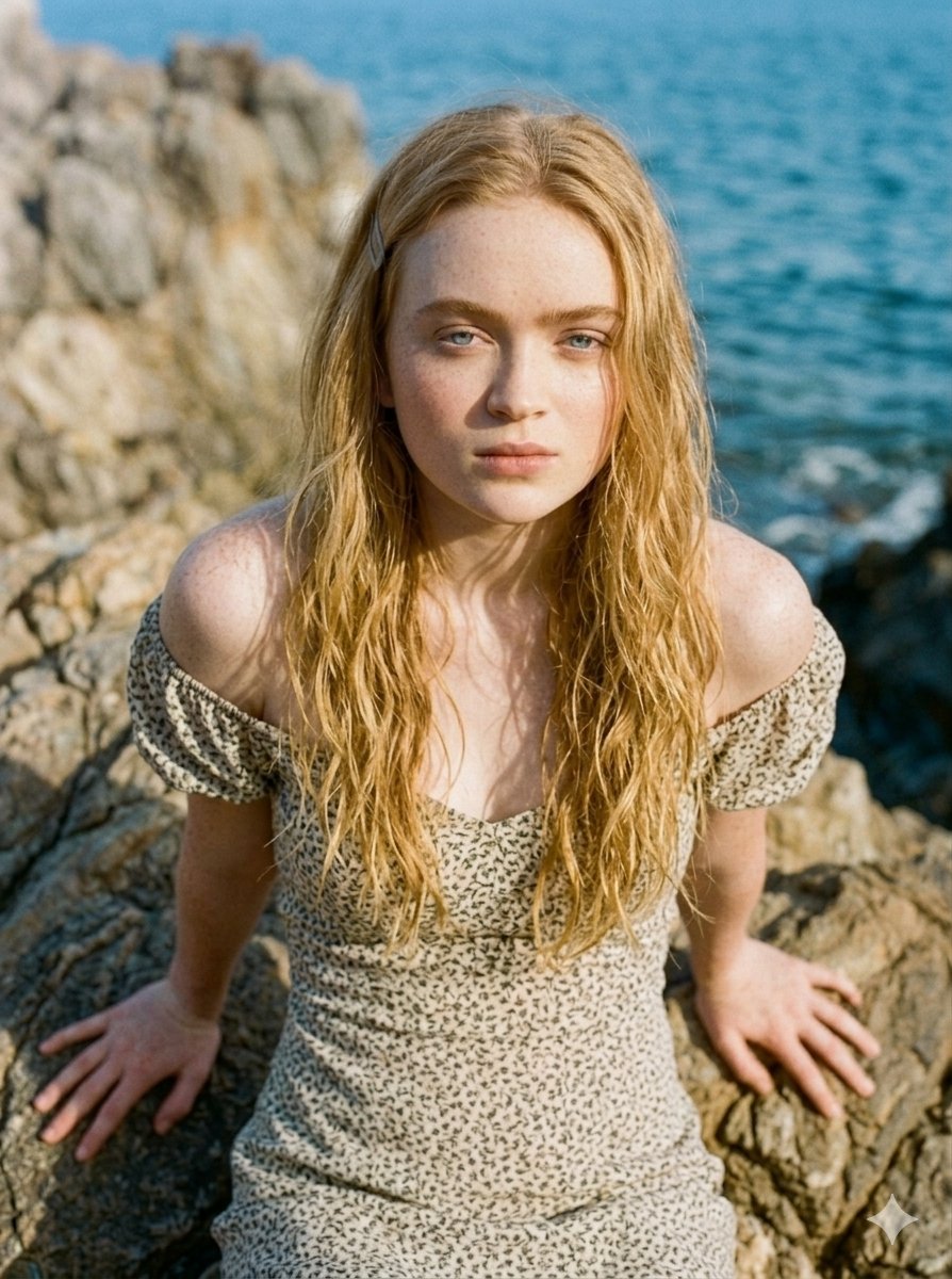 Serene Coastal Cliff Floral Portrait