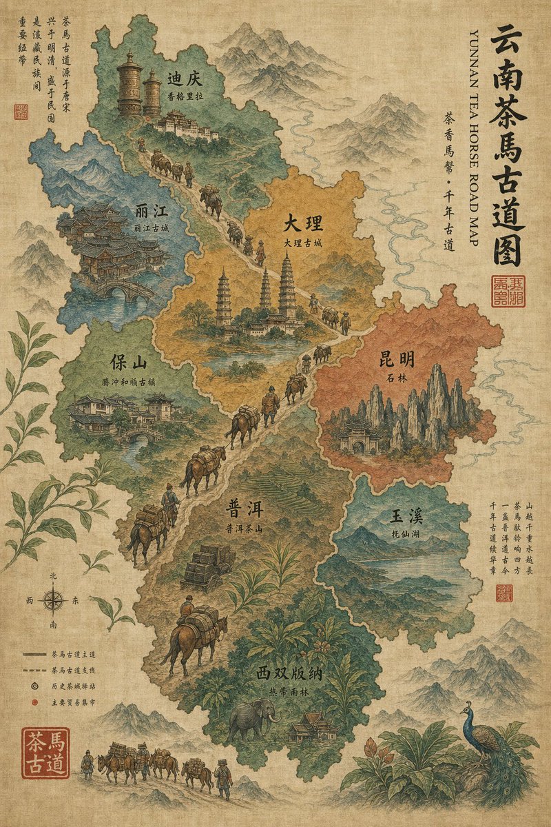 动物手绘海报复古山