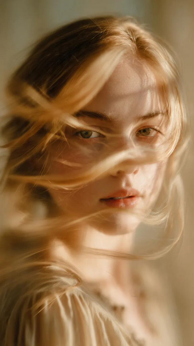A soft-focus, cinematic portrait of a young woman with delicate