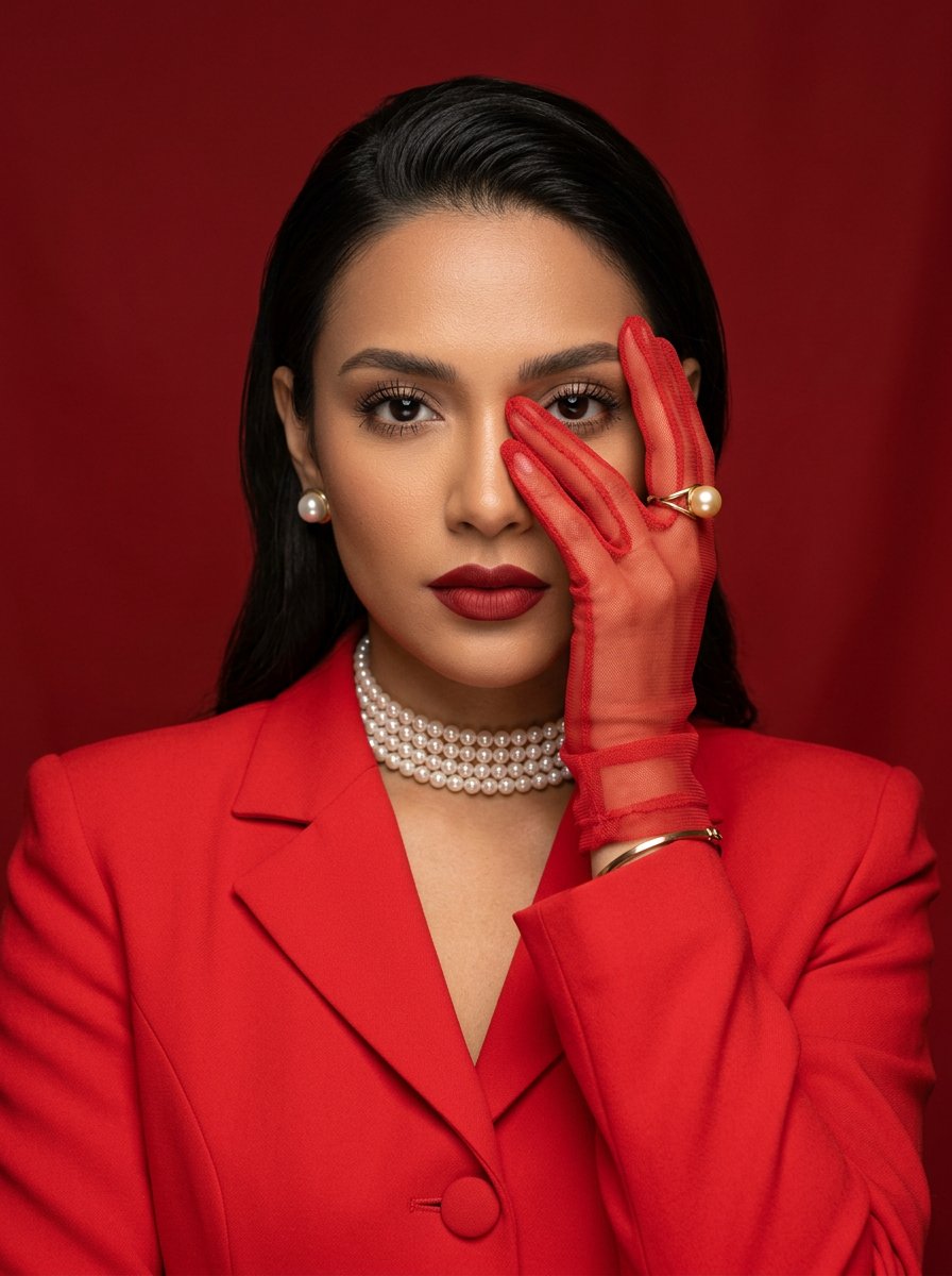 Red Mesh Glove Studio Portrait