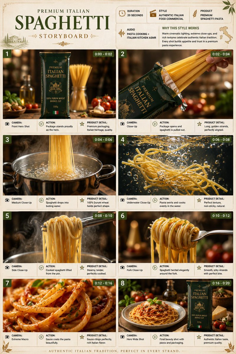 Premium Italian Spaghetti Commercial Storyboard