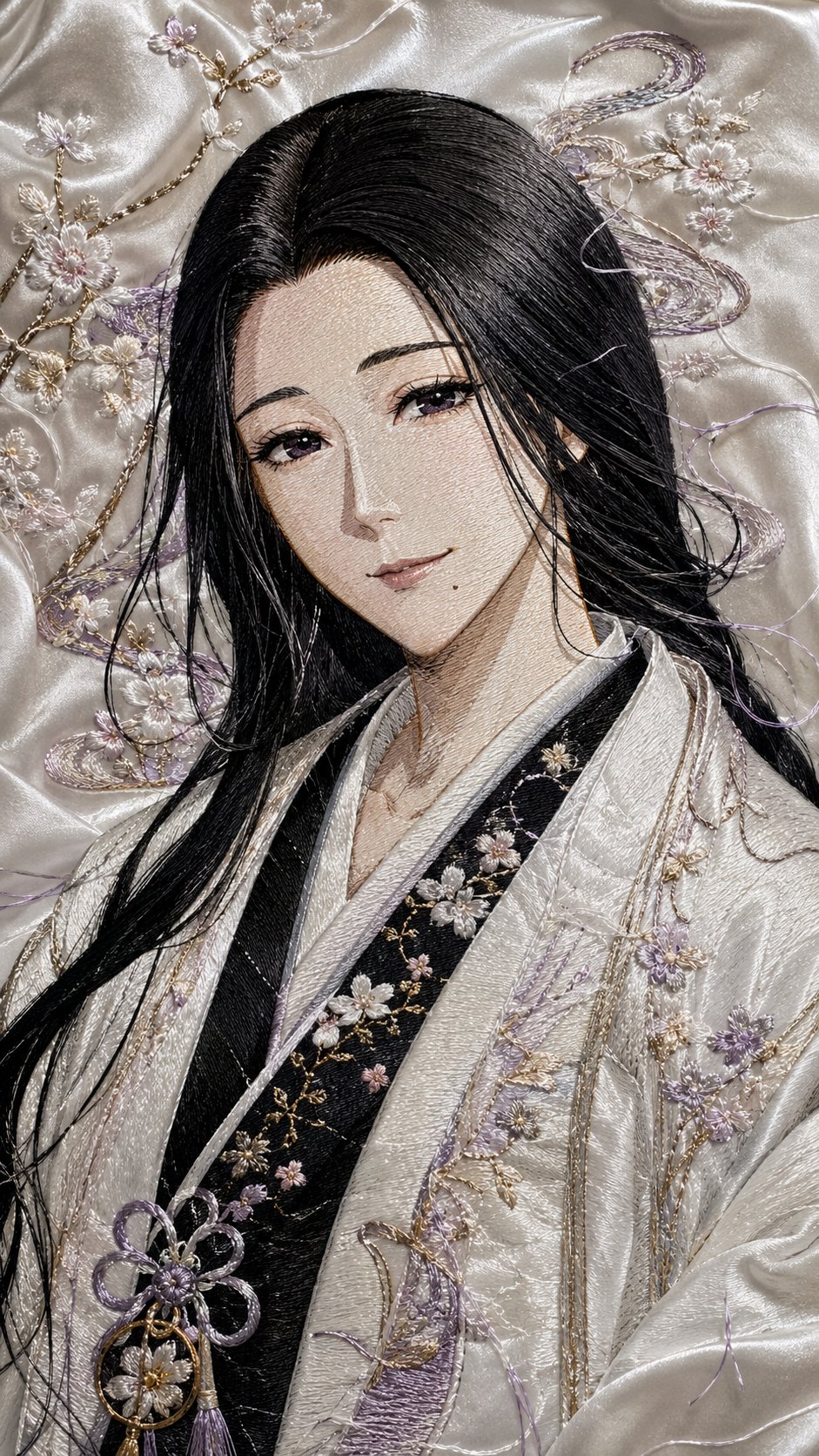 绣片竖幅肖像——丝线绣出的动漫女角