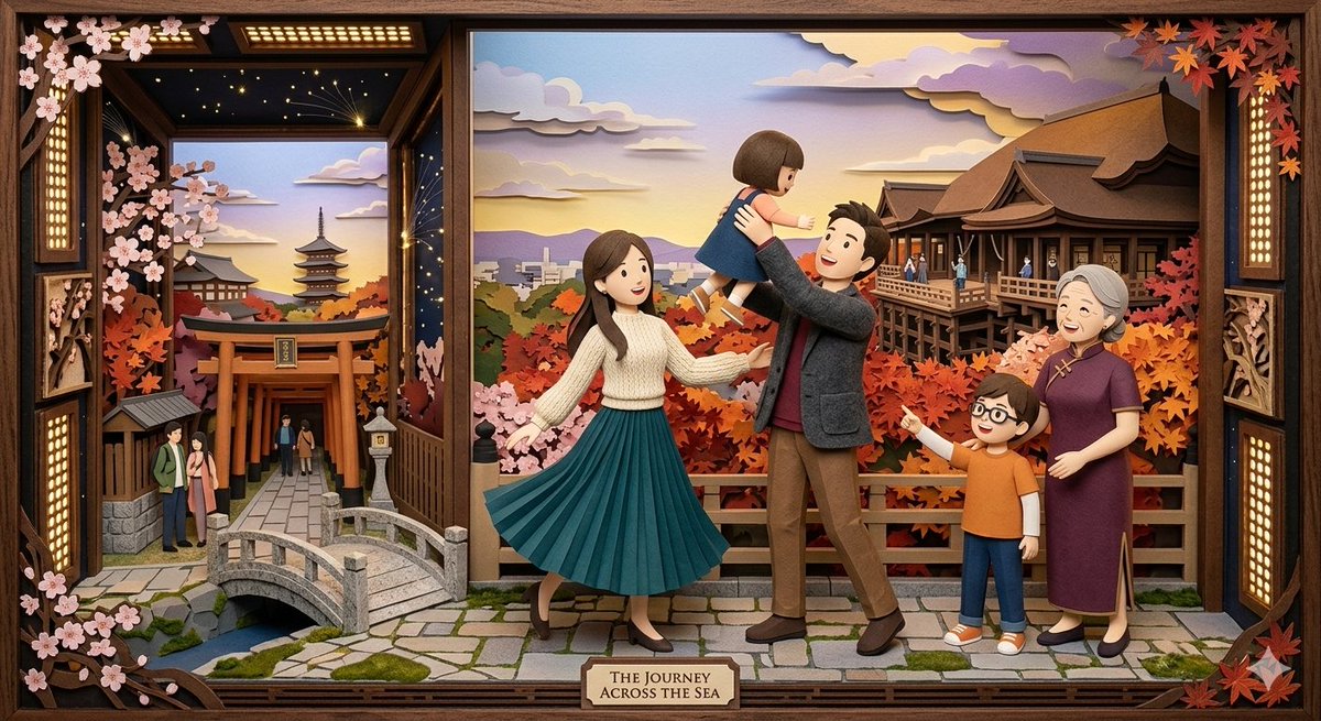 Japanese Paper-Cut Family Diorama