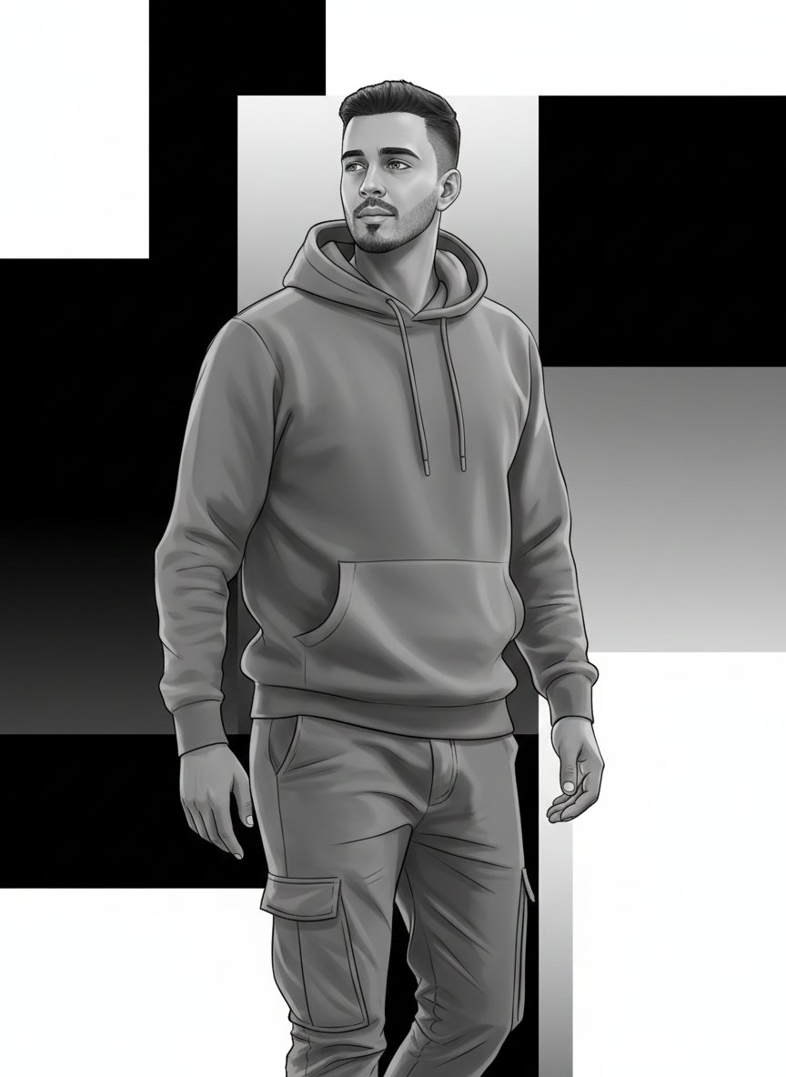 High-Fashion Monochrome Vector Illustration Prompt