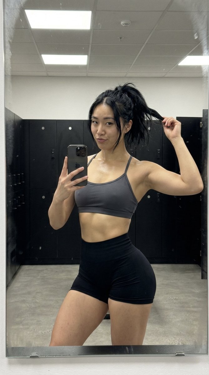 Gym Mirror Selfie with Post-Workout Glow (iPhone Style)