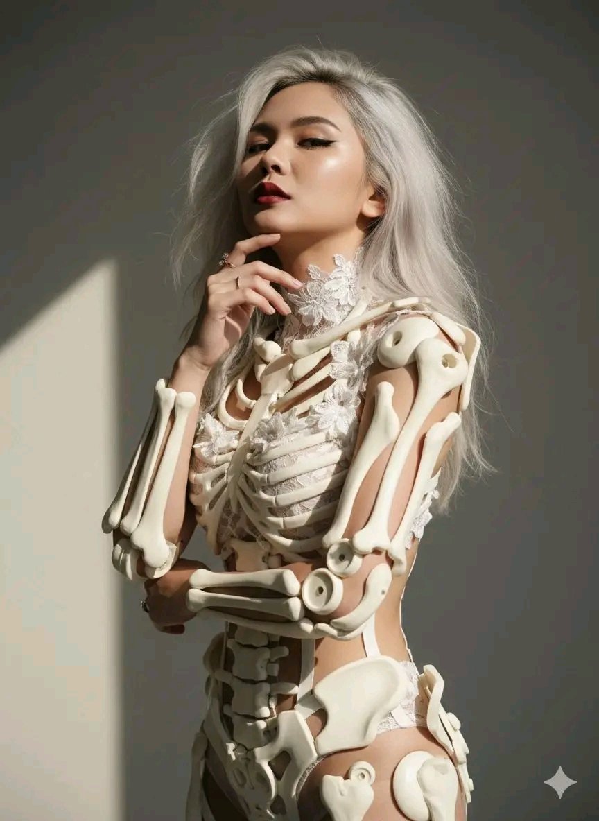 Avant-Garde Sculptural Portrait with Skeletal Elements
