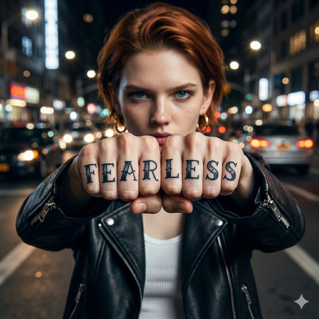Hyper-realistic Portrait with Knuckle Tattoos