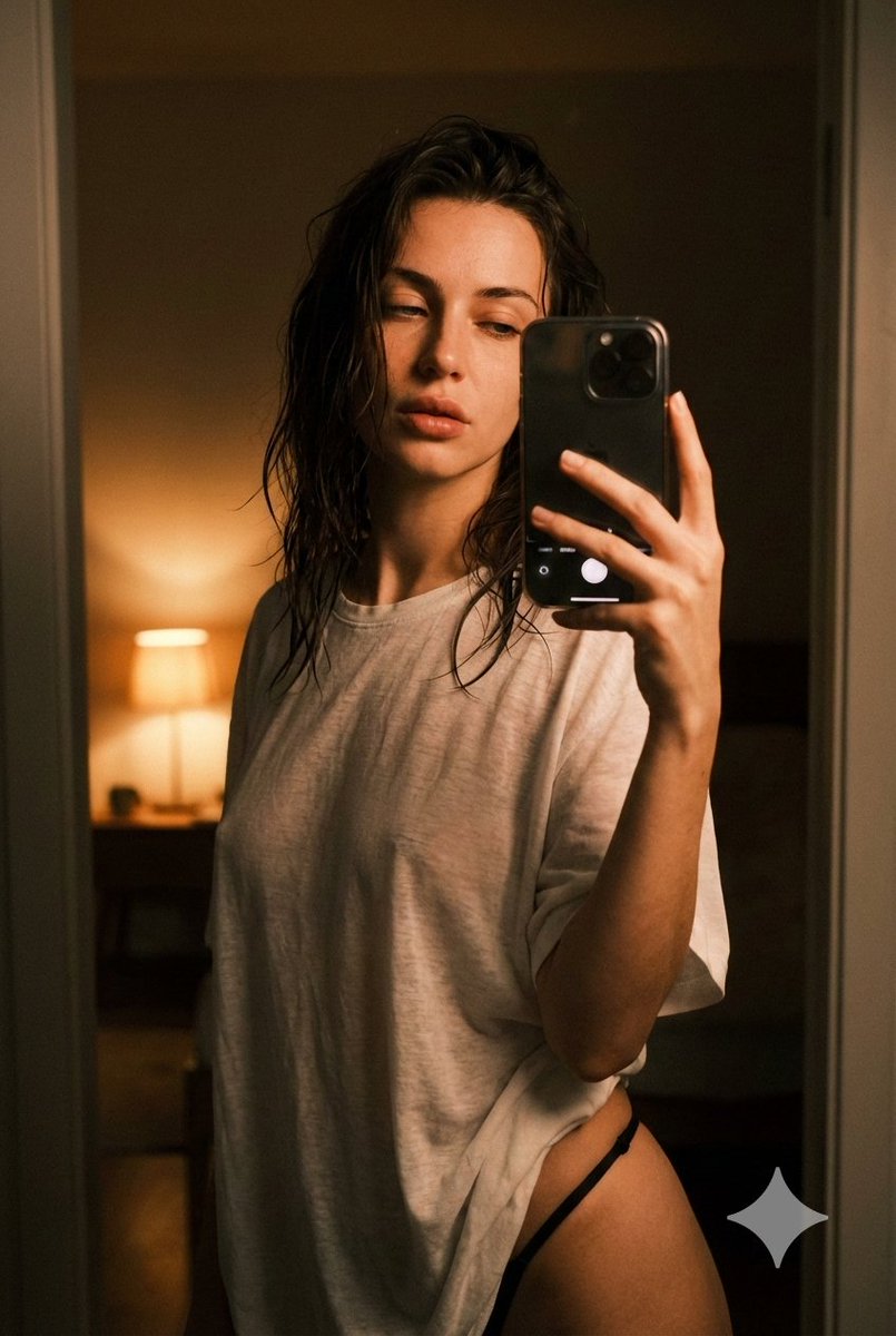 Intimate Late Night iPhone Selfie in Oversized T-Shirt