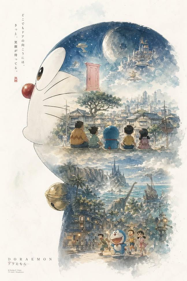 角色插画水彩梦幻城堡