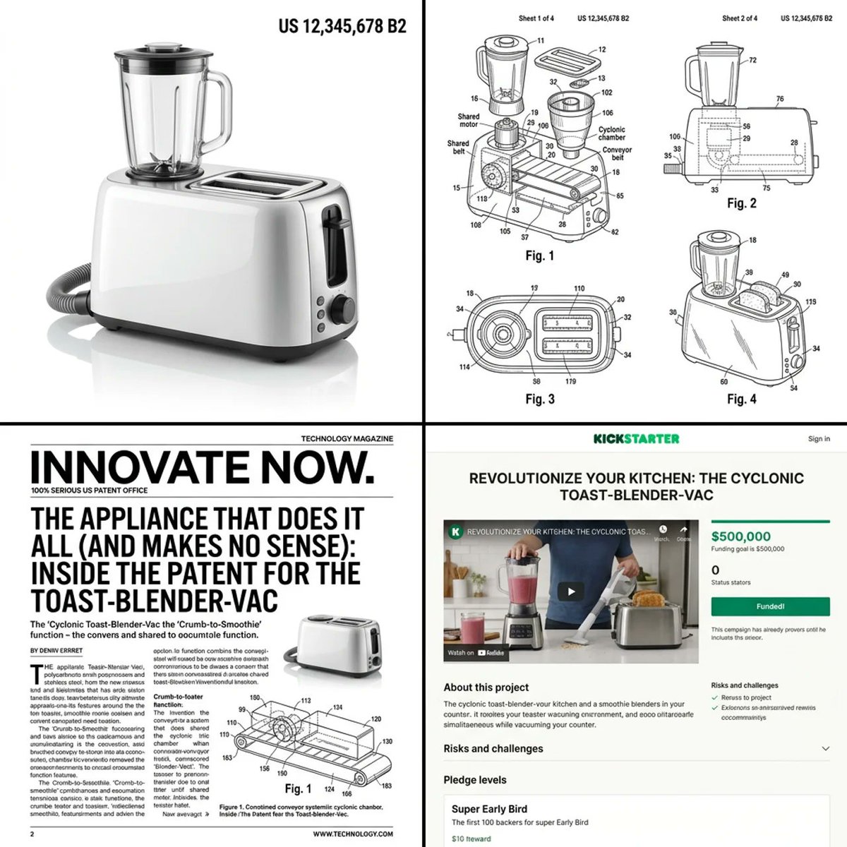 Multi-step prompt for generating absurd patent documents and product renders