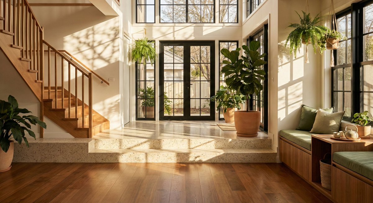 Sun-Drenched Modern Entryway Architectural Photograph Prompt