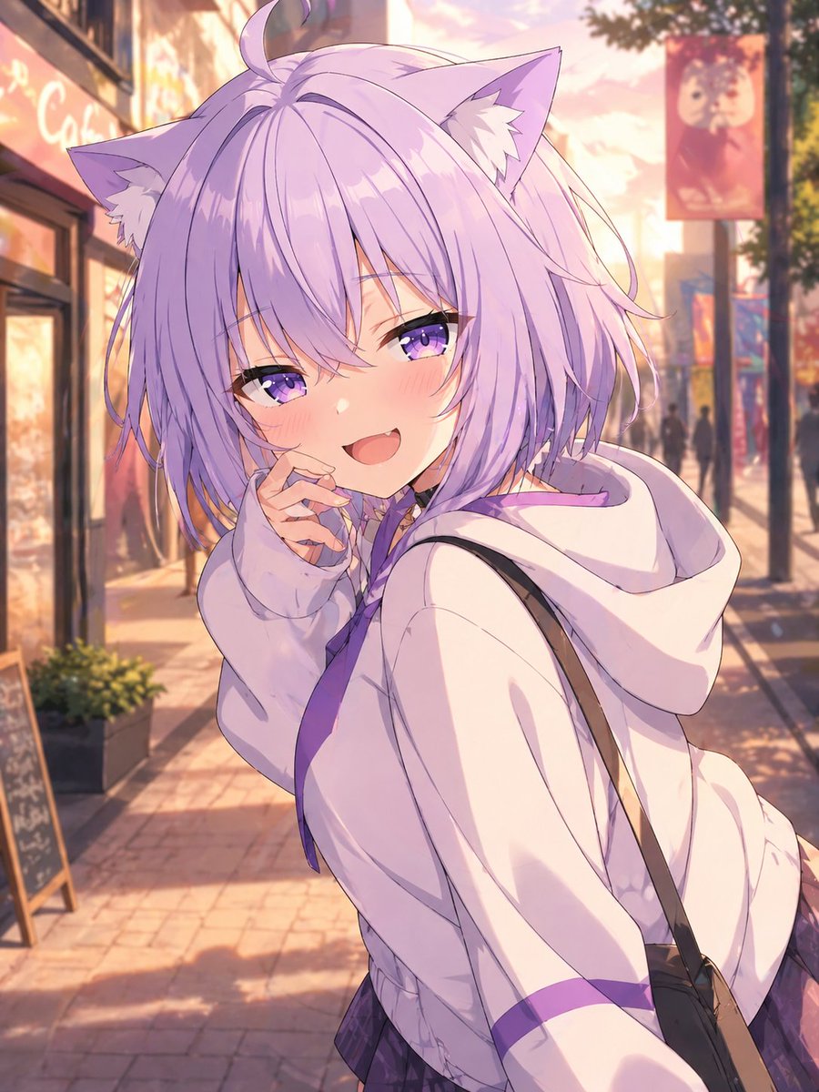 猫动漫插画城市街头梦幻