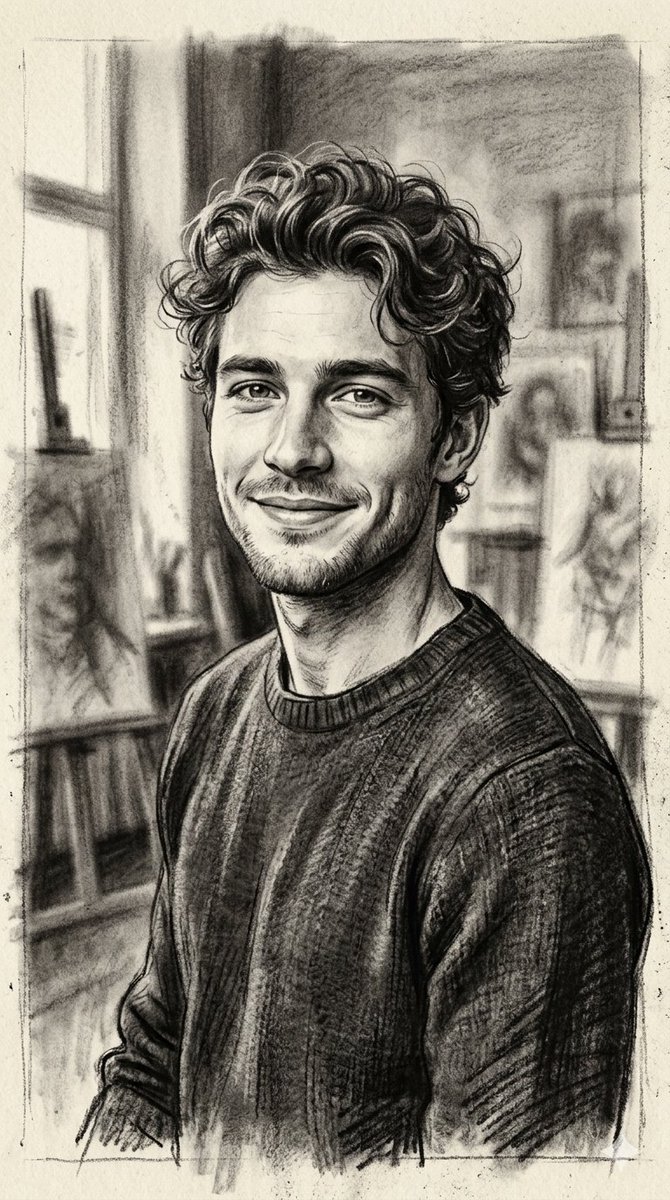 Hand-Drawn Charcoal Sketch Portrait