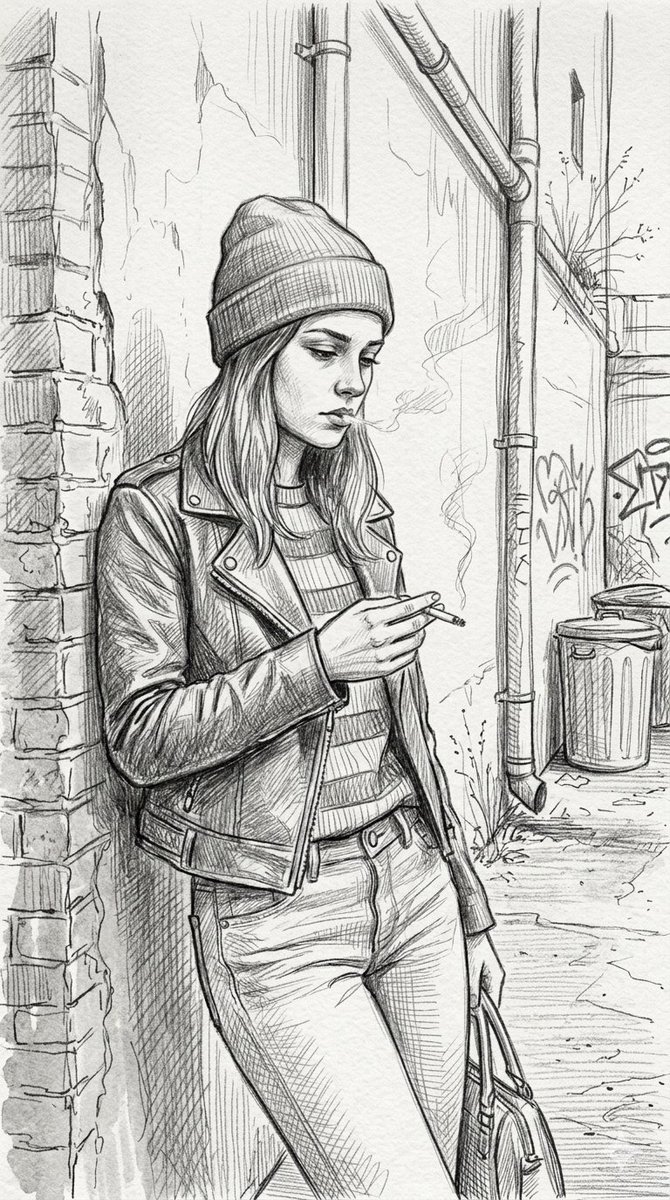 Gritty urban pencil sketch portrait