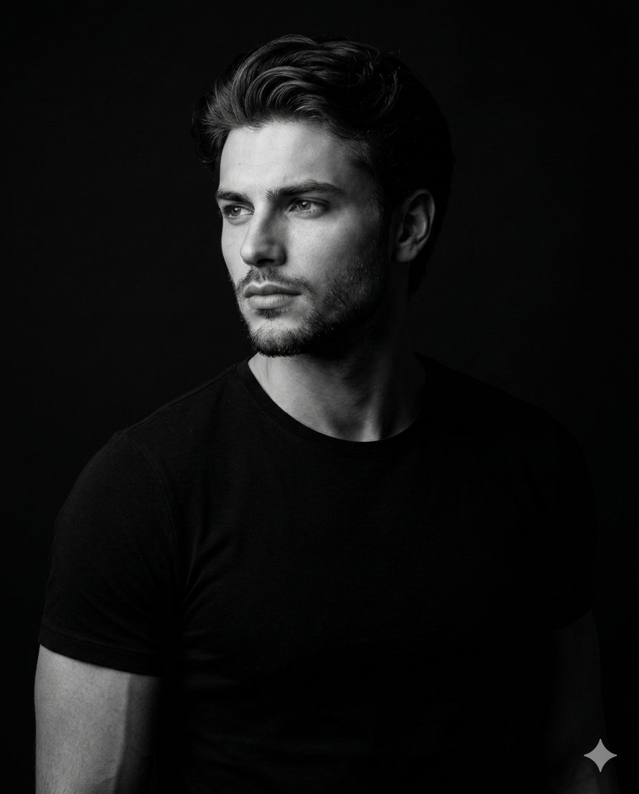 Low-Key Studio Black and White Portrait
