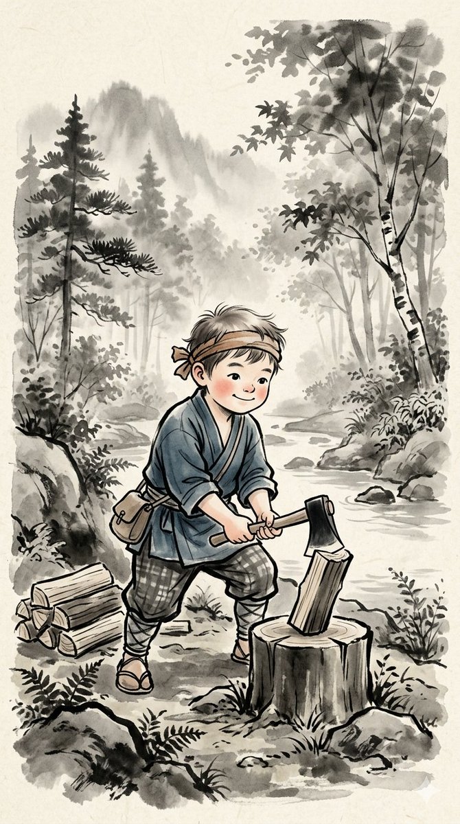 Traditional Japanese Ink Children Illustration