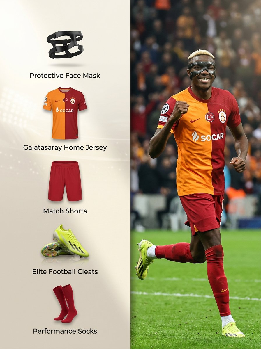 Sports Equipment Infographic Layout of Victor Osimhen