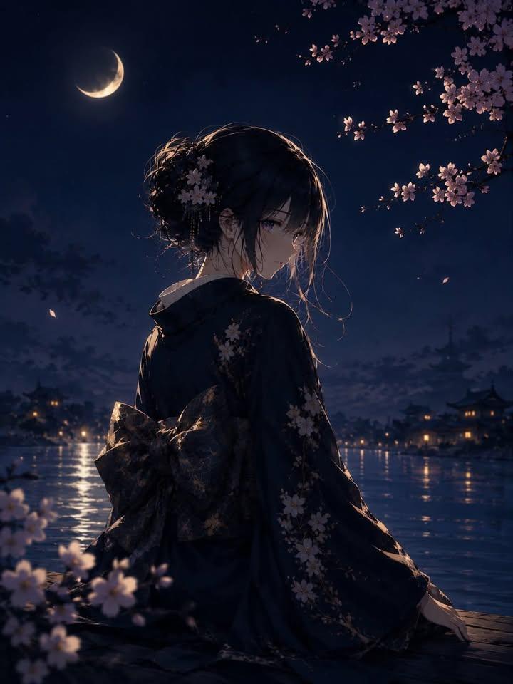女性动漫插画樱花温暖优雅