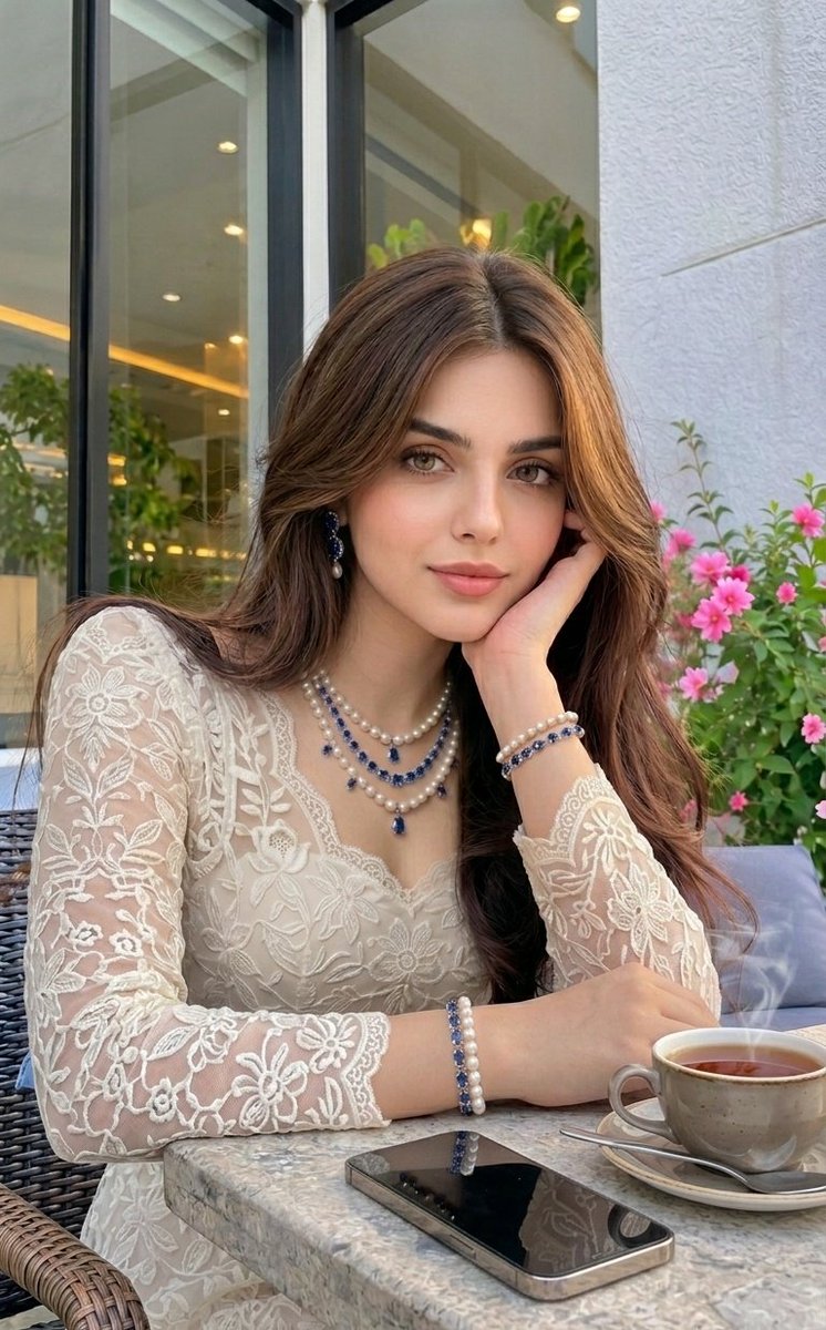 Elegant Lace Dress Cafe Portrait