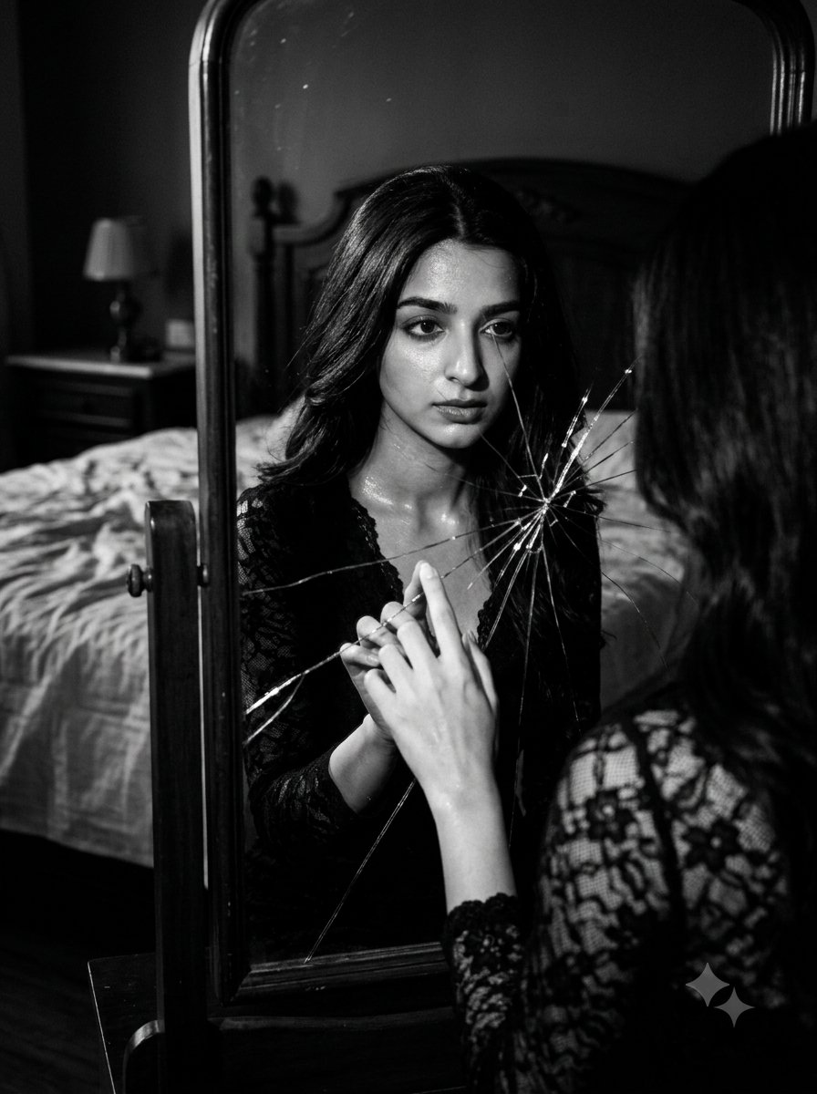 Film Noir Cracked Mirror Portrait