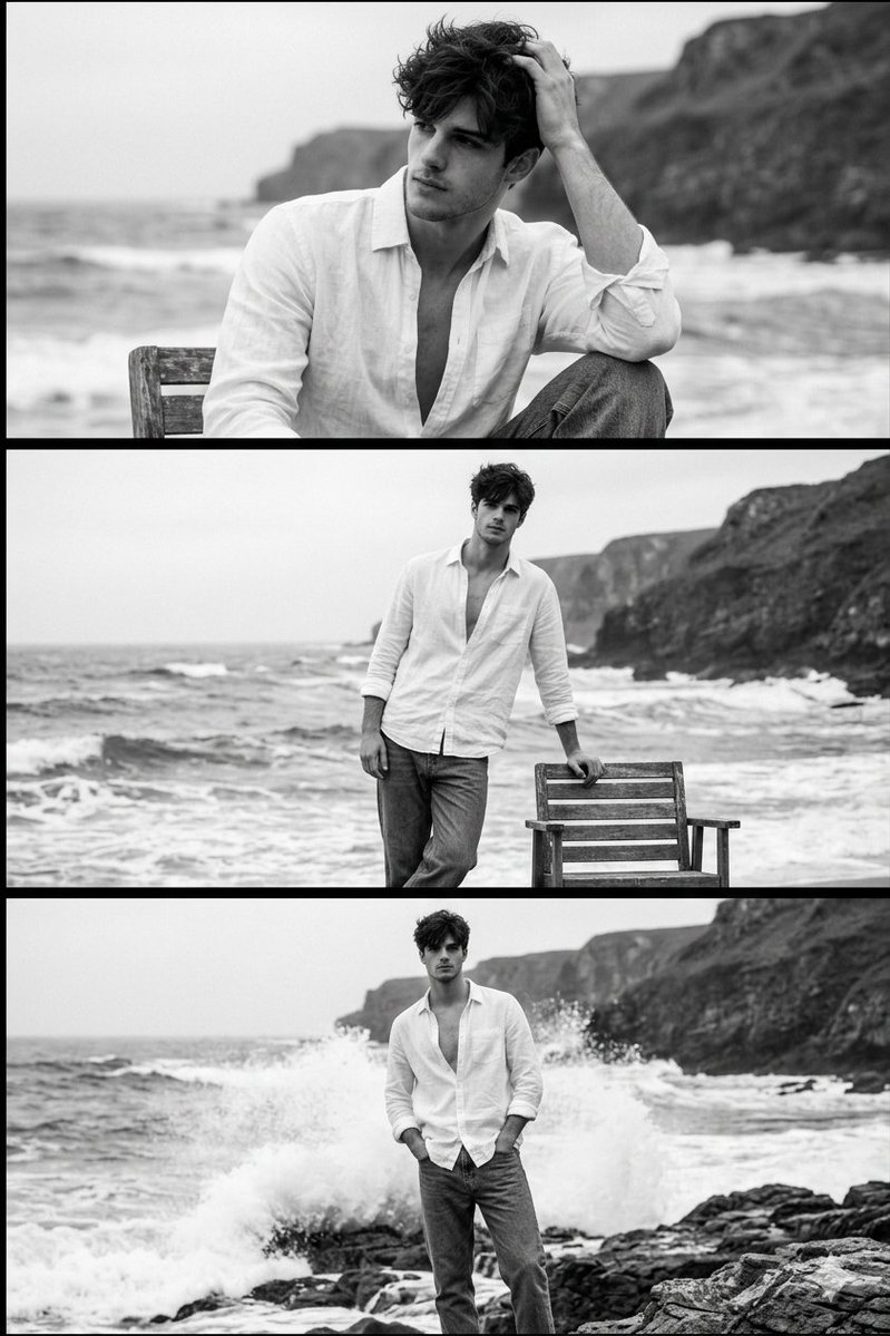 Black and White Portrait of Man by the Seashore