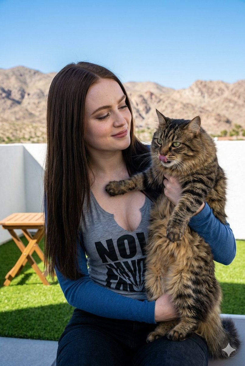 Portrait with Fluffy Tabby Cat