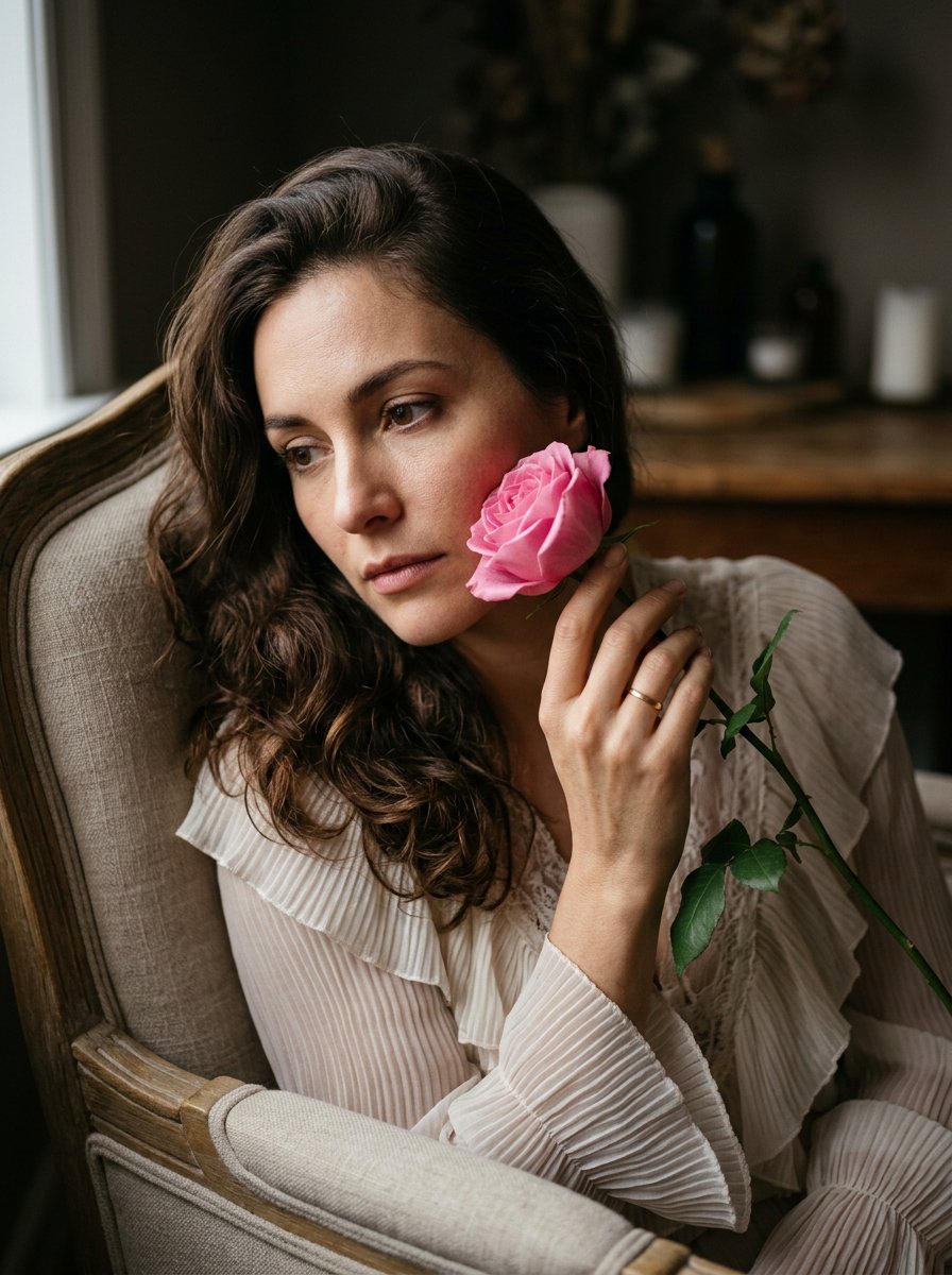 Intimate Rose Melancholic Portrait