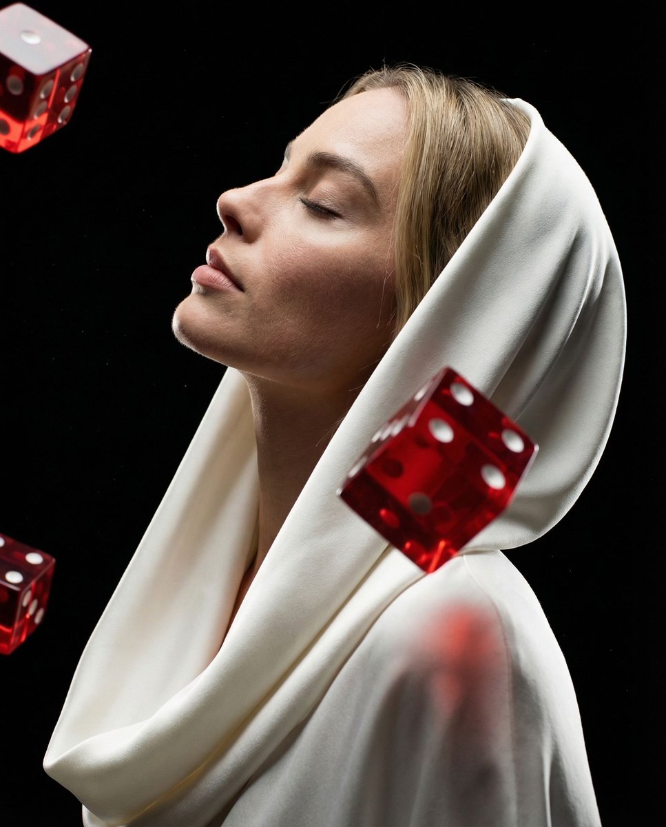 Surreal Profile Portrait with Floating Dice