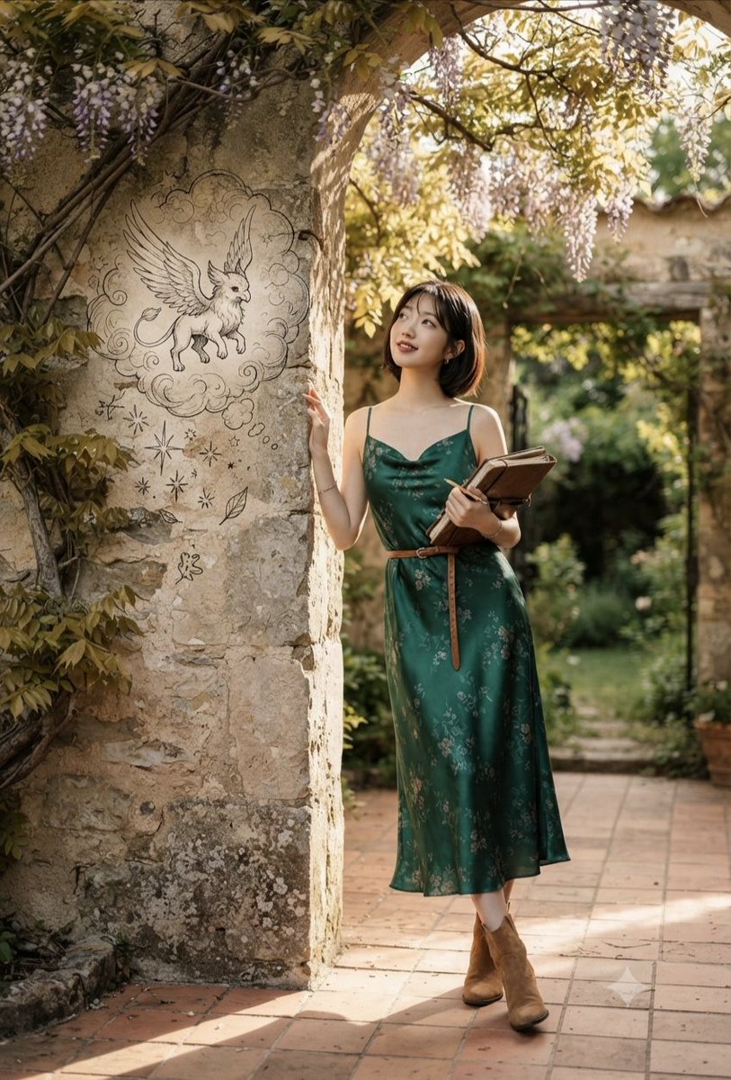 Emerald Dress Wisteria Courtyard Portrait