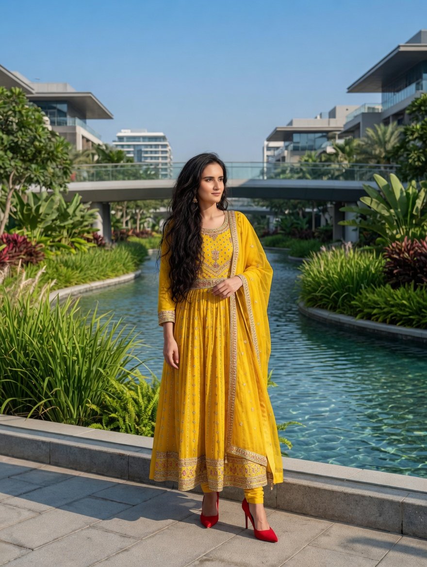 South Asian Woman in Anarkali Dress