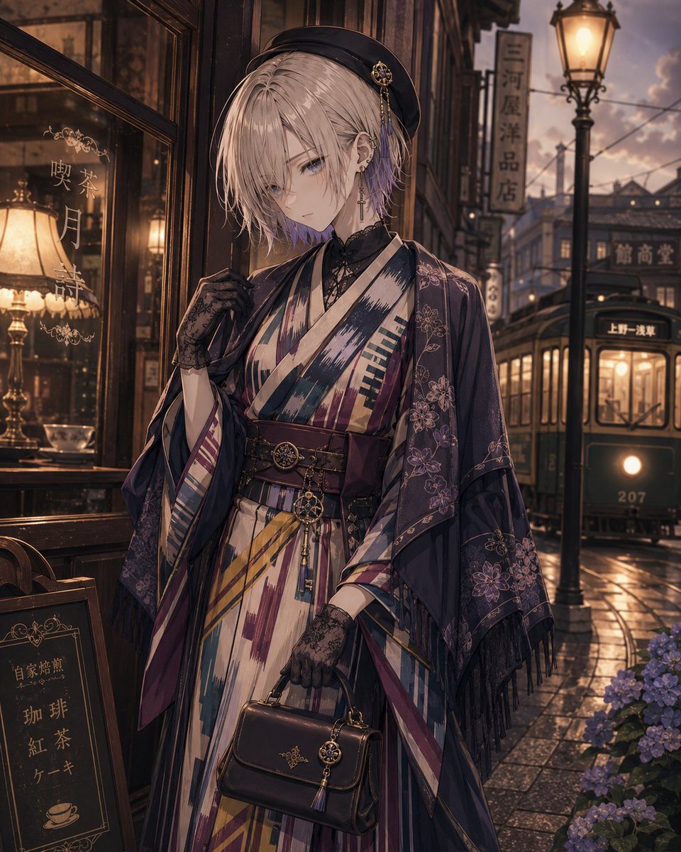 角色插画城市户外优雅