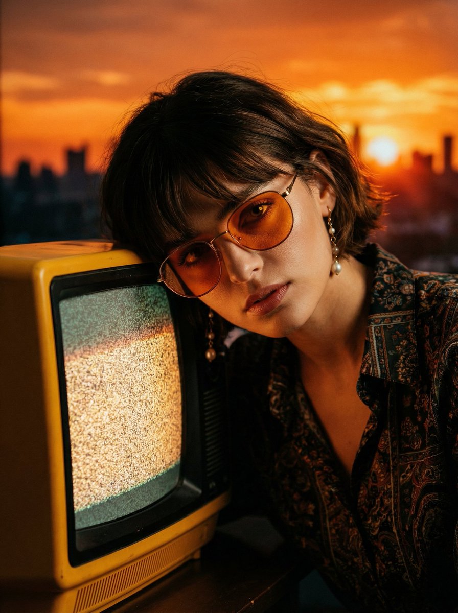 Cinematic Portrait with Static CRT Television