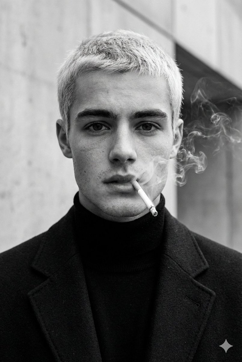 Ultra-realistic fashion black and white portrait of a man with short