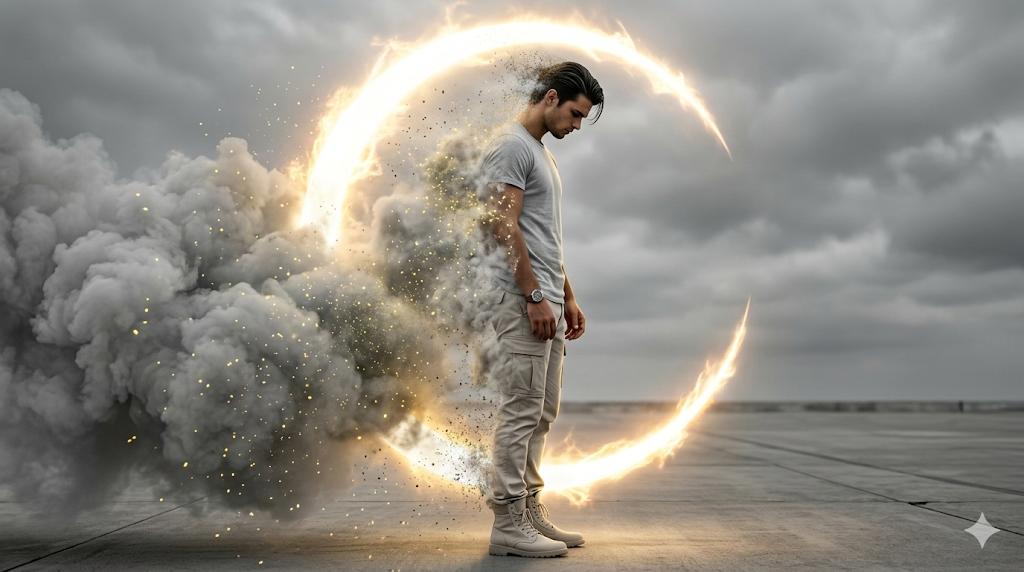 Cinematic Disintegration Portrait Prompt