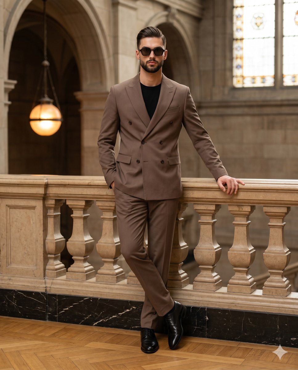 Mocha Suit Editorial Portrait