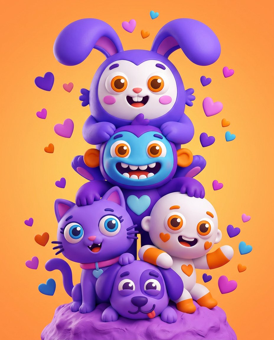 Vibrant 3D Cartoon Characters Stack