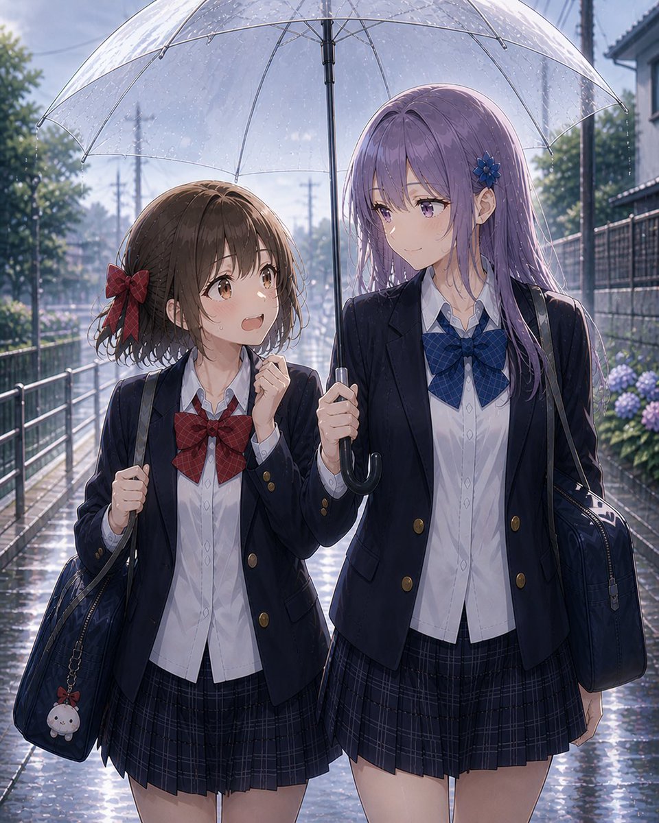女孩动漫插画雨街头可爱